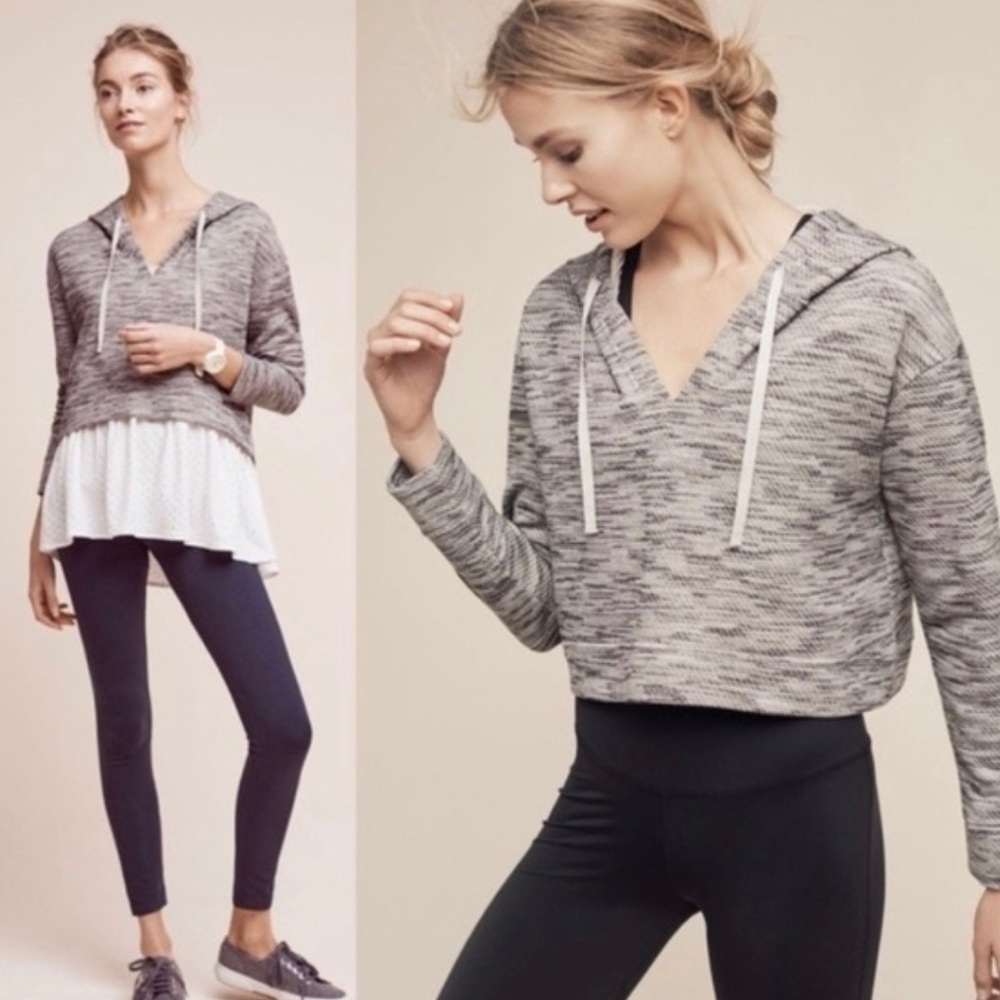 Anthro Saturday Sunday Women's Heather Gray Sparkle Cropped Hoodie Sz S